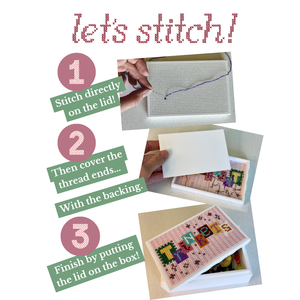 Stitchable Trinket Box – 3D Printed Cross Stitch Jewelry & Keepsake Box
