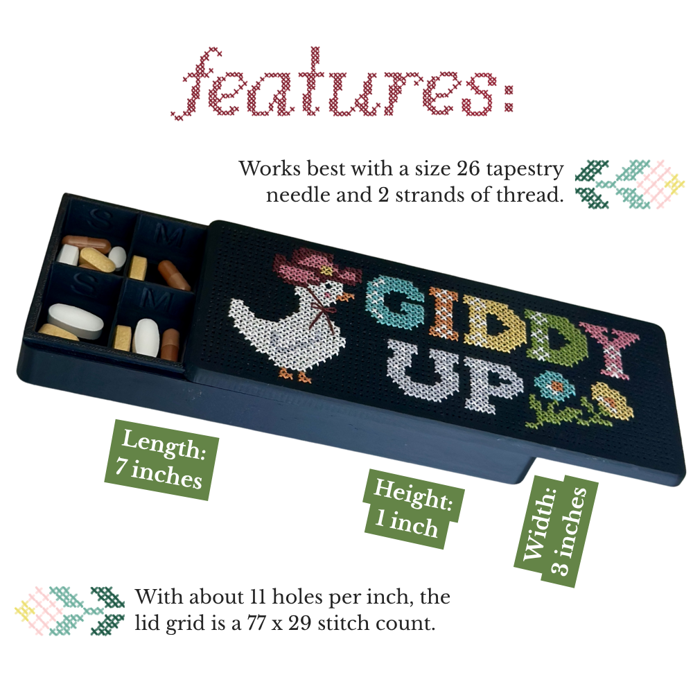 Stitchable Pill Organizer – 3D Printed Cross Stitch Weekly Medicine Box