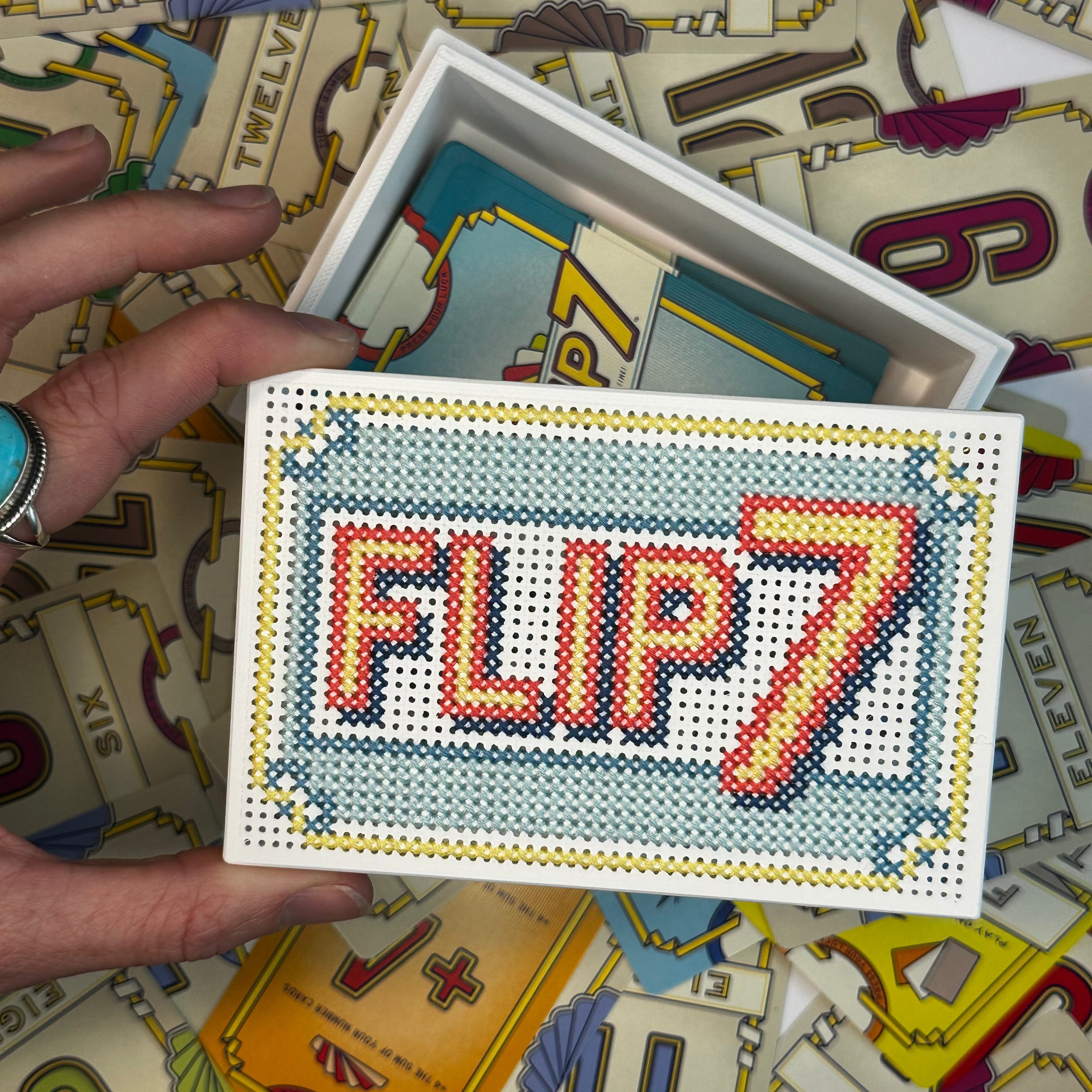 Cross Stitch Kit- Stitchable Card Box- Flip 7