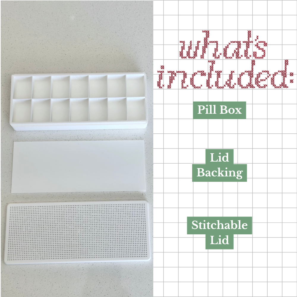 Stitchable Pill Organizer – 3D Printed Cross Stitch Weekly Medicine Box