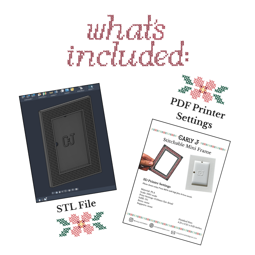 Stitchable Mini Frame – STL File Instant Download – 3D Print Cross Stitch Frame