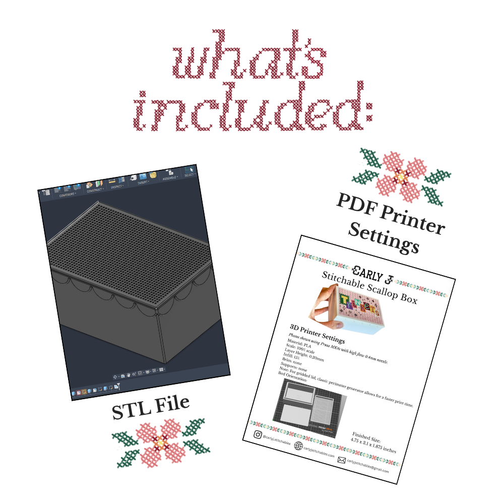 Stitchable Scallop Box – STL File Instant Download – 3D Print Cross Stitch Box